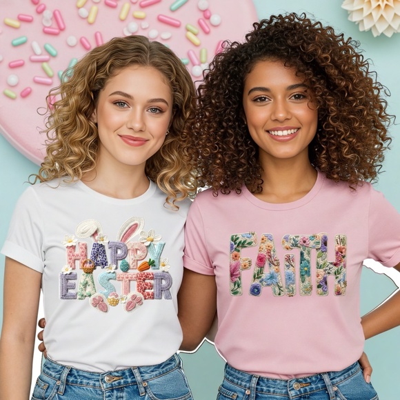 Easter Bunny T-shirt. Super Cute New S M L XL 🐰🧵 Stitched with Love: Pink - Picture 5 of 10